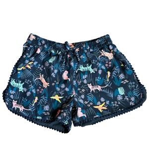 H&M 9/10 Girls cute animal cats kitty pull on blue shorts
